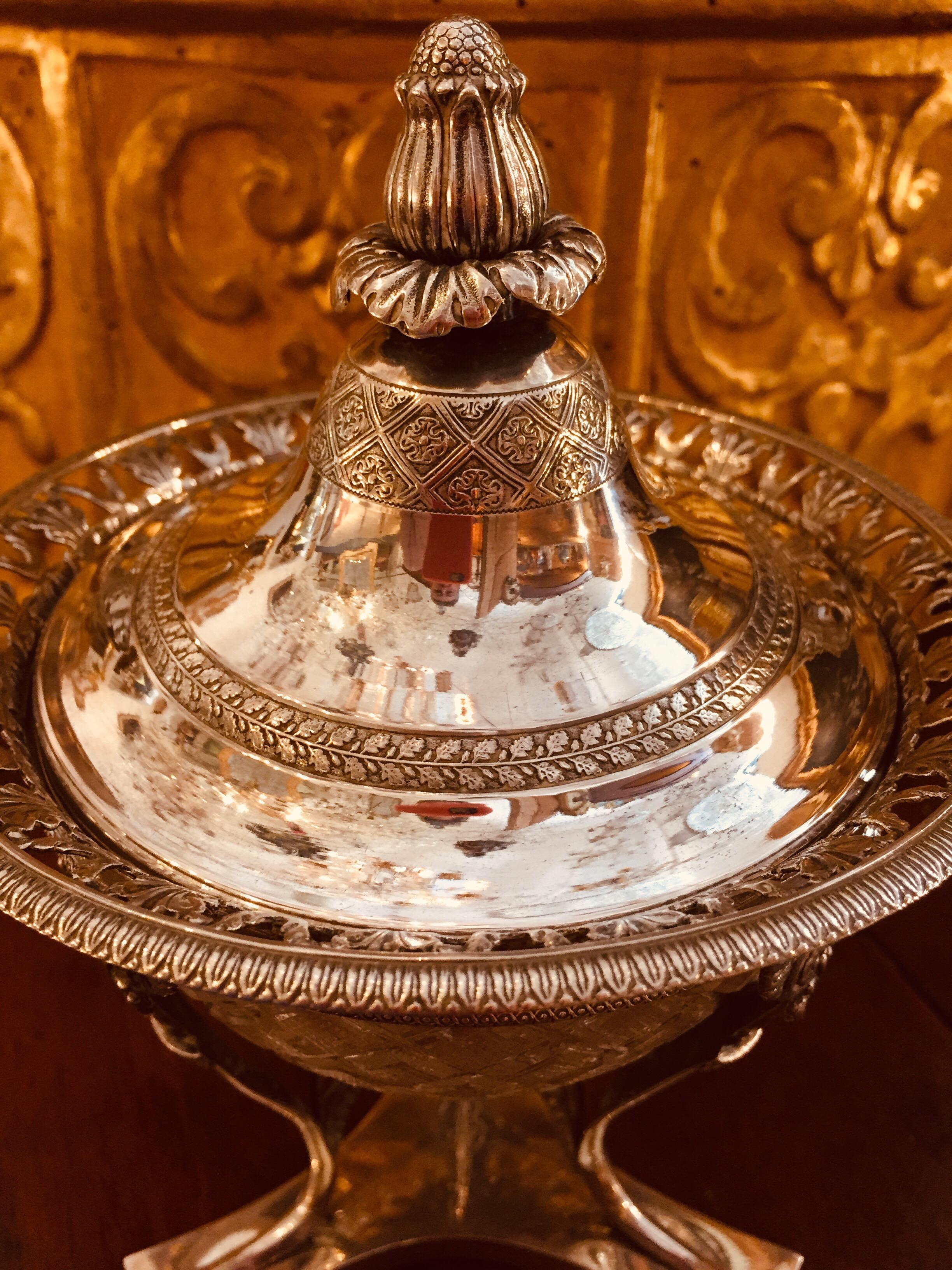 19th Century Italian Neoclassical Silver and Crystal Compote with Cover For Sale 6