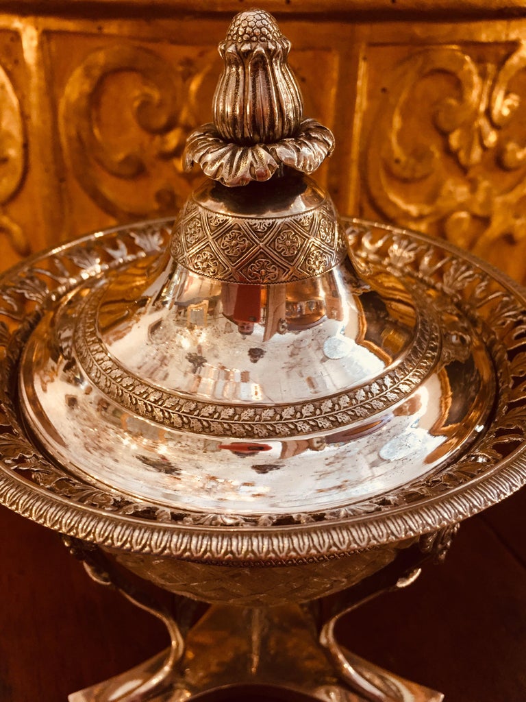 19th Century Italian Neoclassical Silver and Crystal Compote with Cover ...