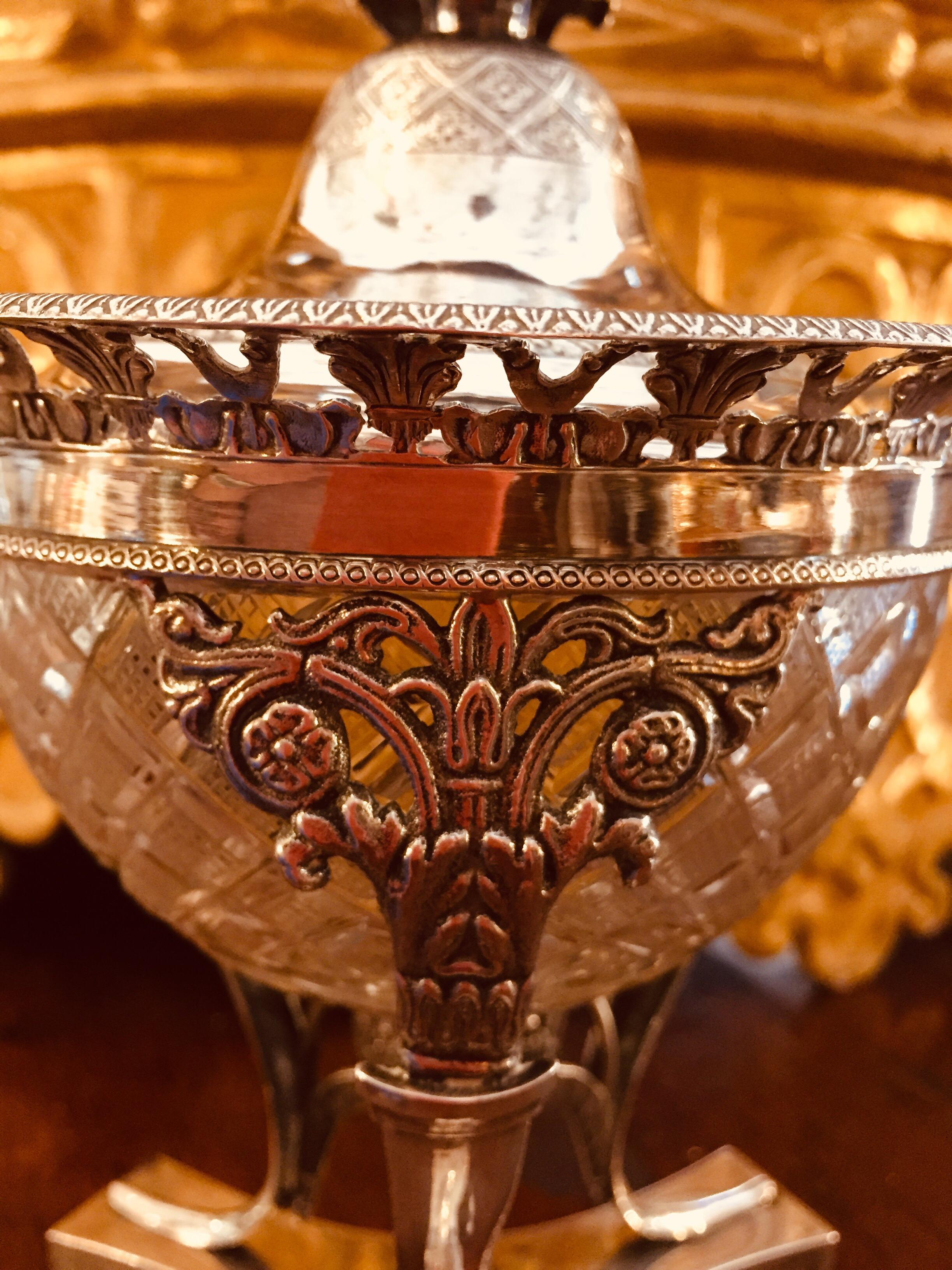19th Century Italian Neoclassical Silver and Crystal Compote with Cover For Sale 7