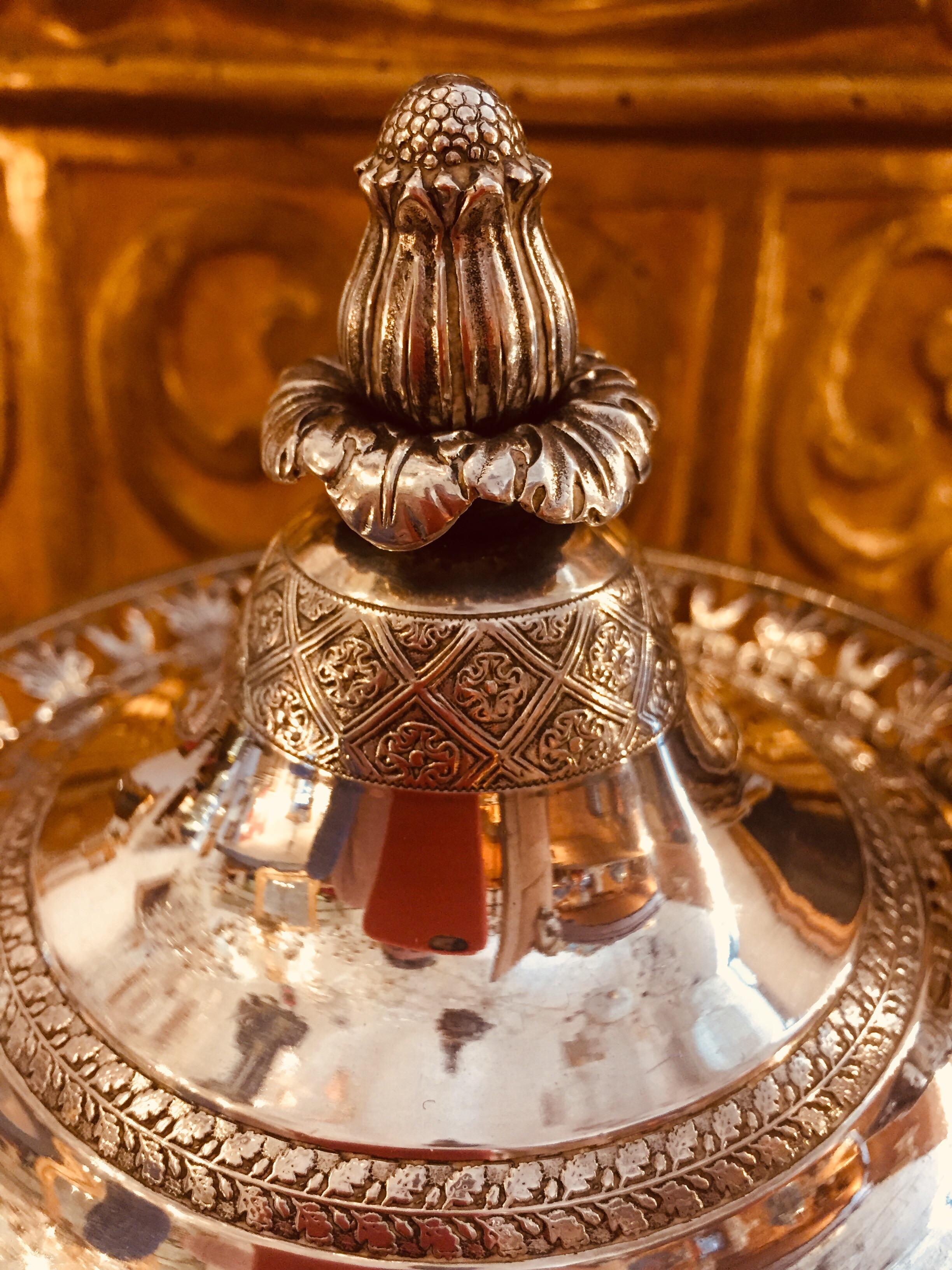 19th Century Italian Neoclassical Silver and Crystal Compote with Cover For Sale 8