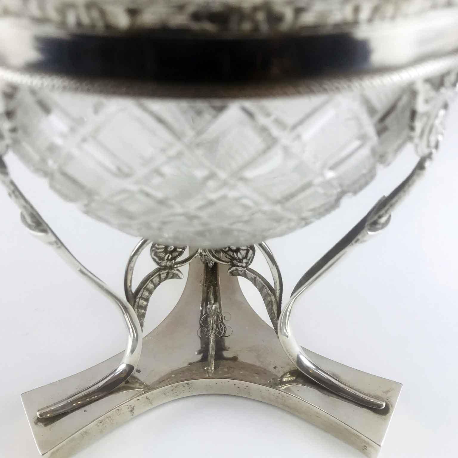 Cast 19th Century Italian Neoclassical Silver and Crystal Compote with Cover For Sale
