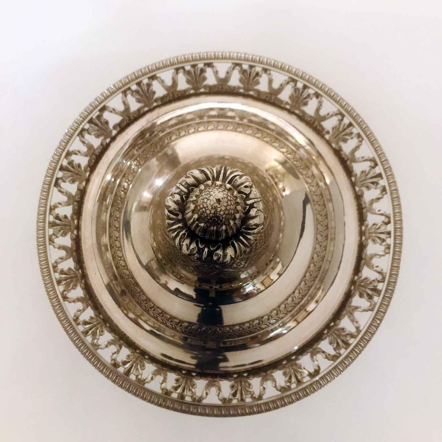 19th Century Italian Neoclassical Silver and Crystal Compote with Cover For Sale 1