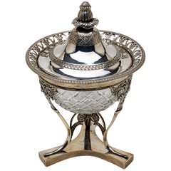 19th Century Italian Neoclassical Silver and Crystal Compote with Cover