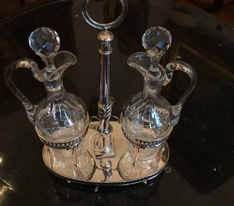 19th Century Italian Neoclassical Silver Oil and Vinegar Cruet Set For