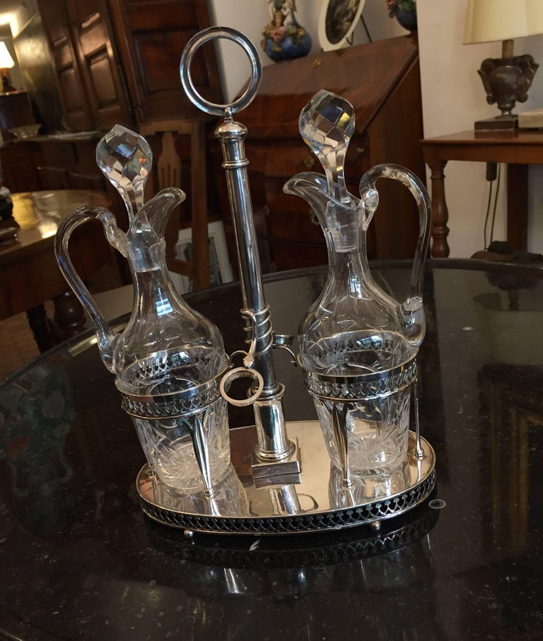 19th Century Italian Neoclassical Silver Oil and Vinegar Cruet Set For