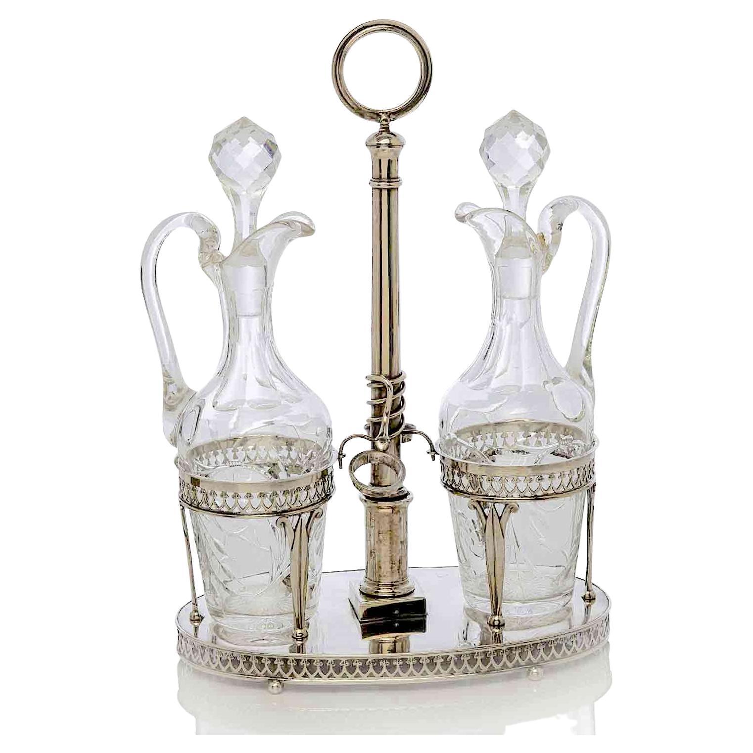 19th Century Italian Neoclassical Silver Oil and Vinegar Cruet Set