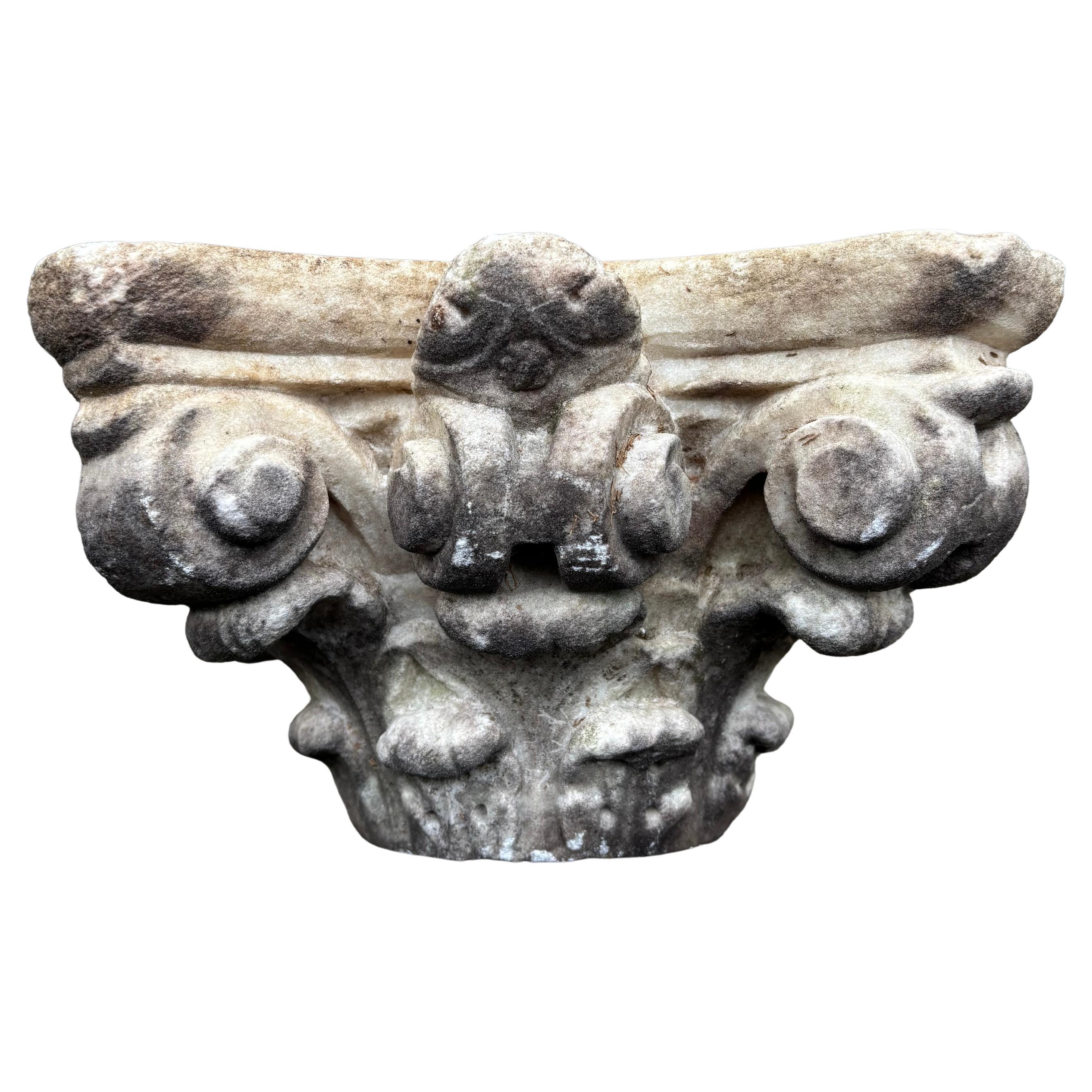 19th Century Italian Neoclassical Style Carved Marble Corinthian Capital