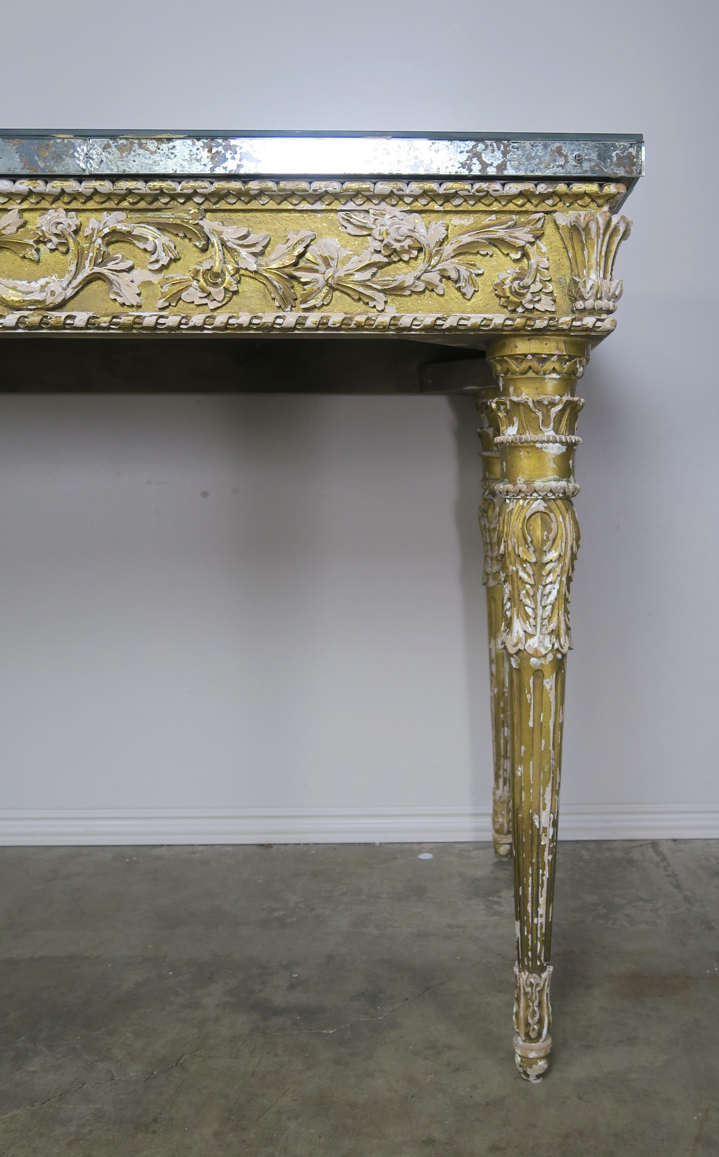 19th Century Italian Neoclassical Style Giltwood Console with Mirrored Top 1