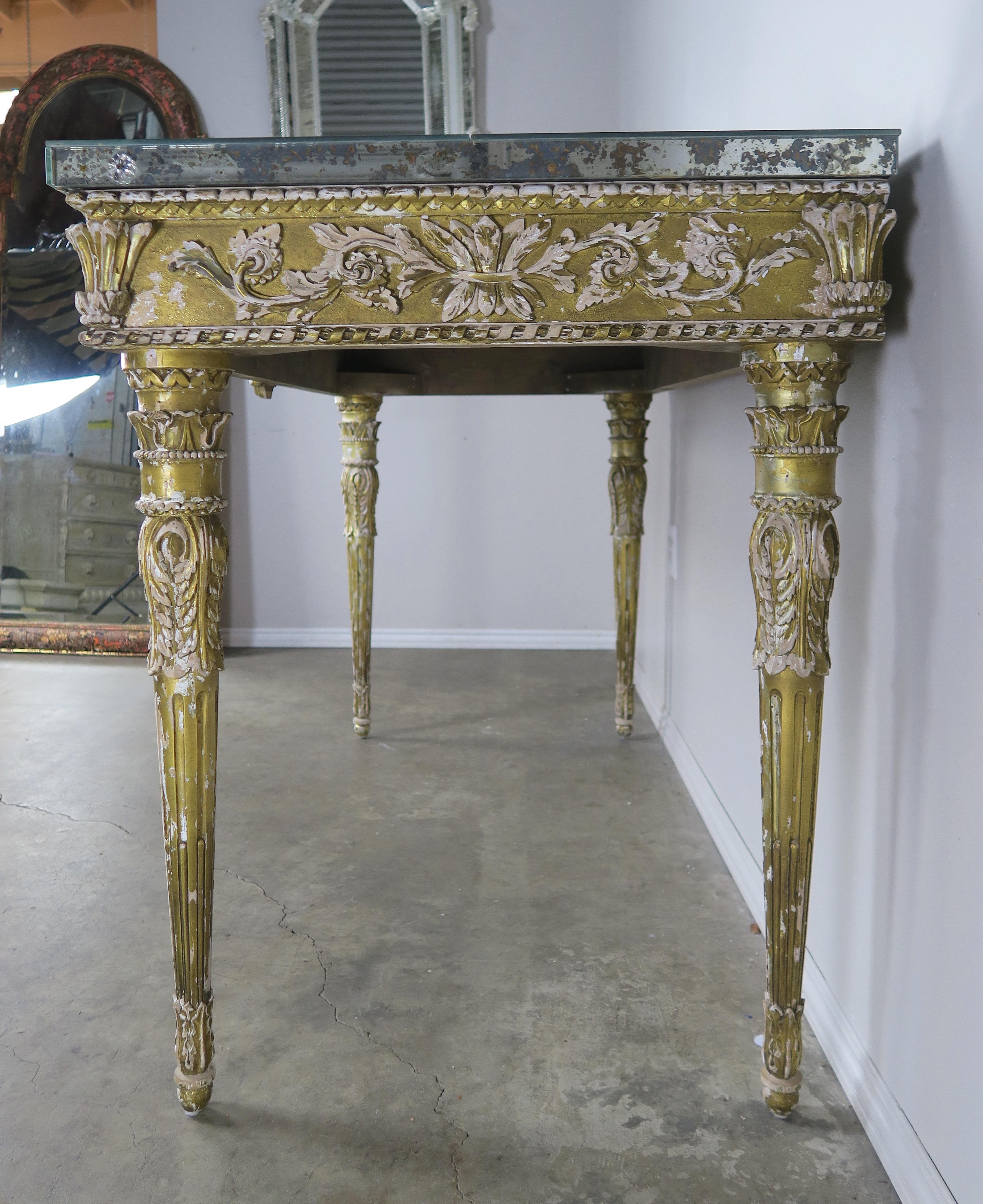 19th Century Italian Neoclassical Style Giltwood Console with Mirrored Top 2