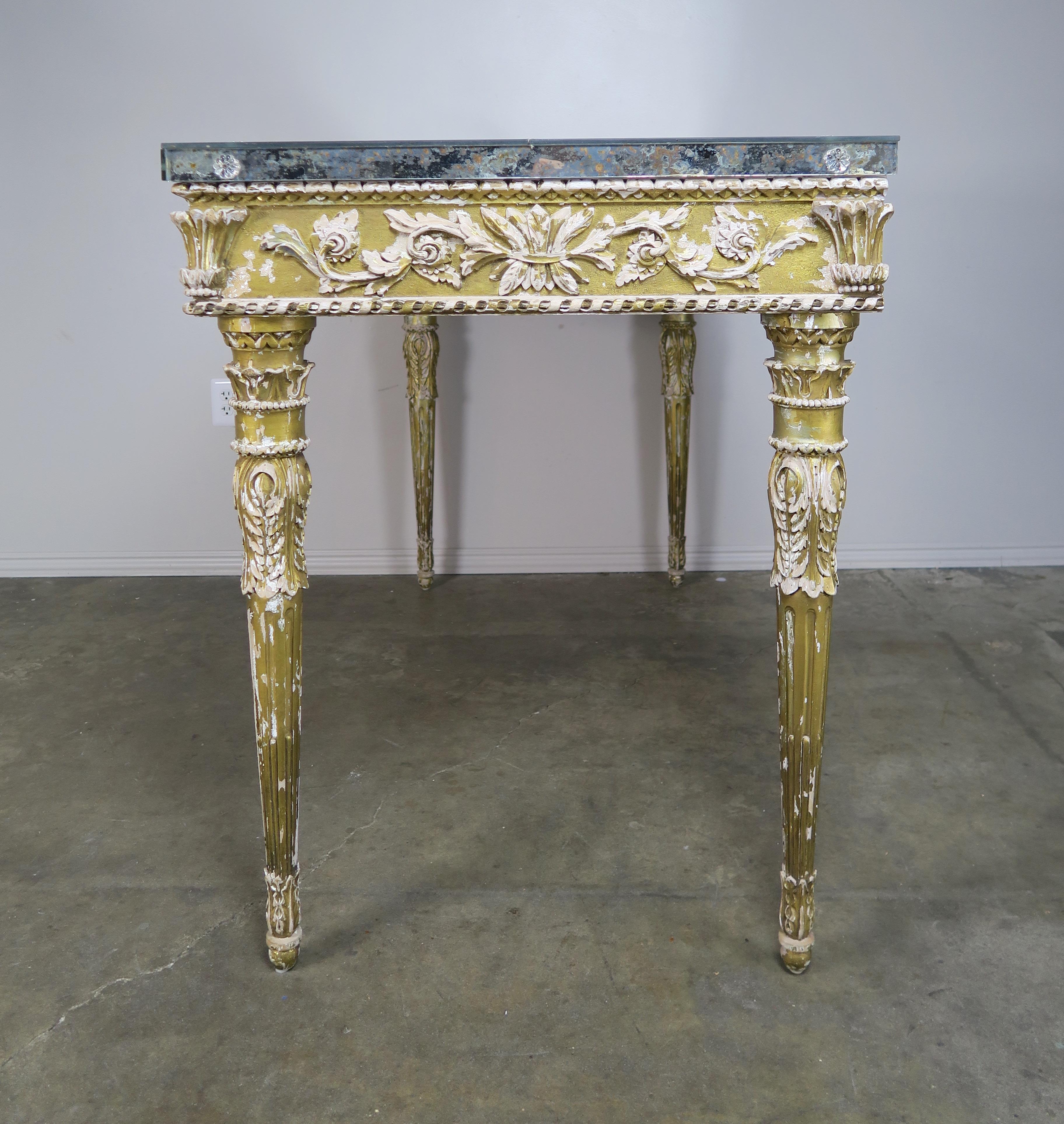 19th Century Italian Neoclassical Style Giltwood Console with Mirrored Top 4