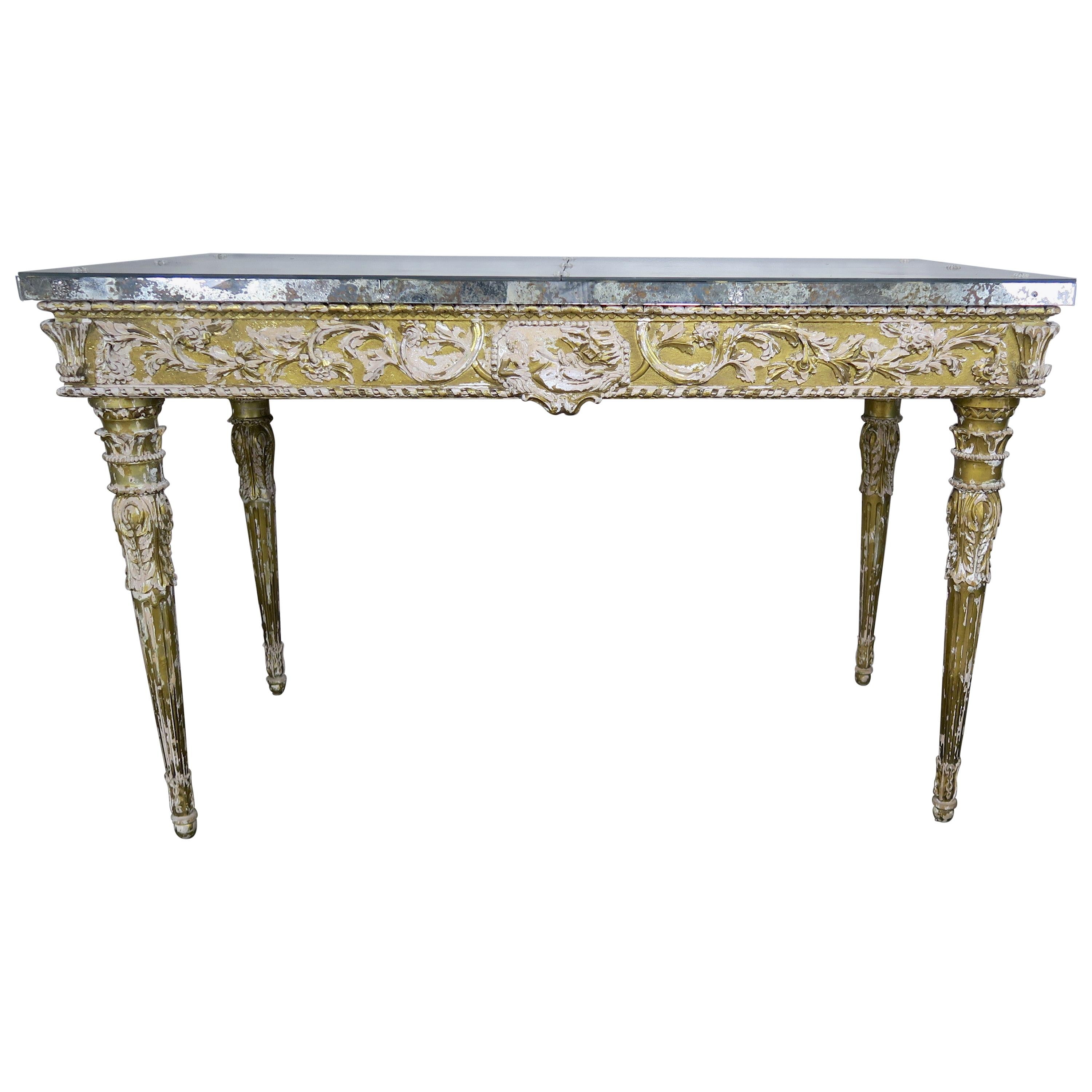 19th Century Italian Neoclassical Style Giltwood Console with Mirrored Top