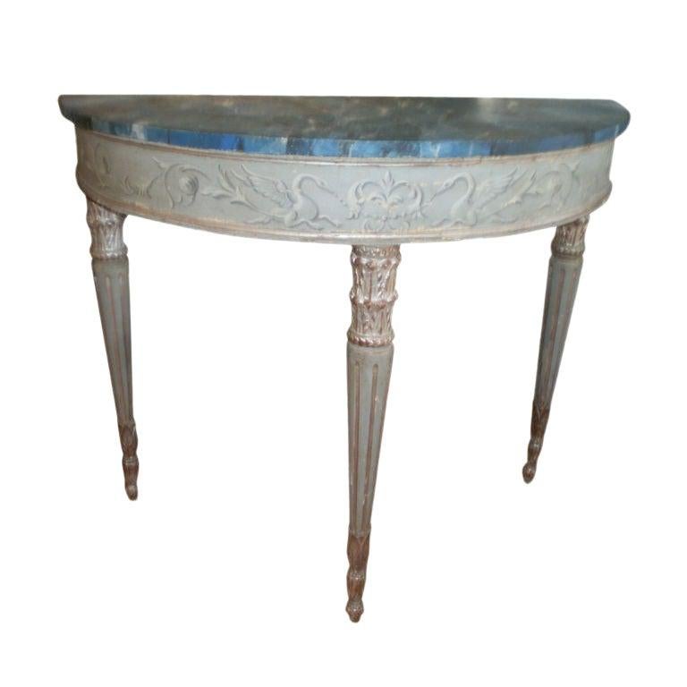 19th Century Italian Neoclassical Style Painted and Silver Gilt Console Table For Sale 5