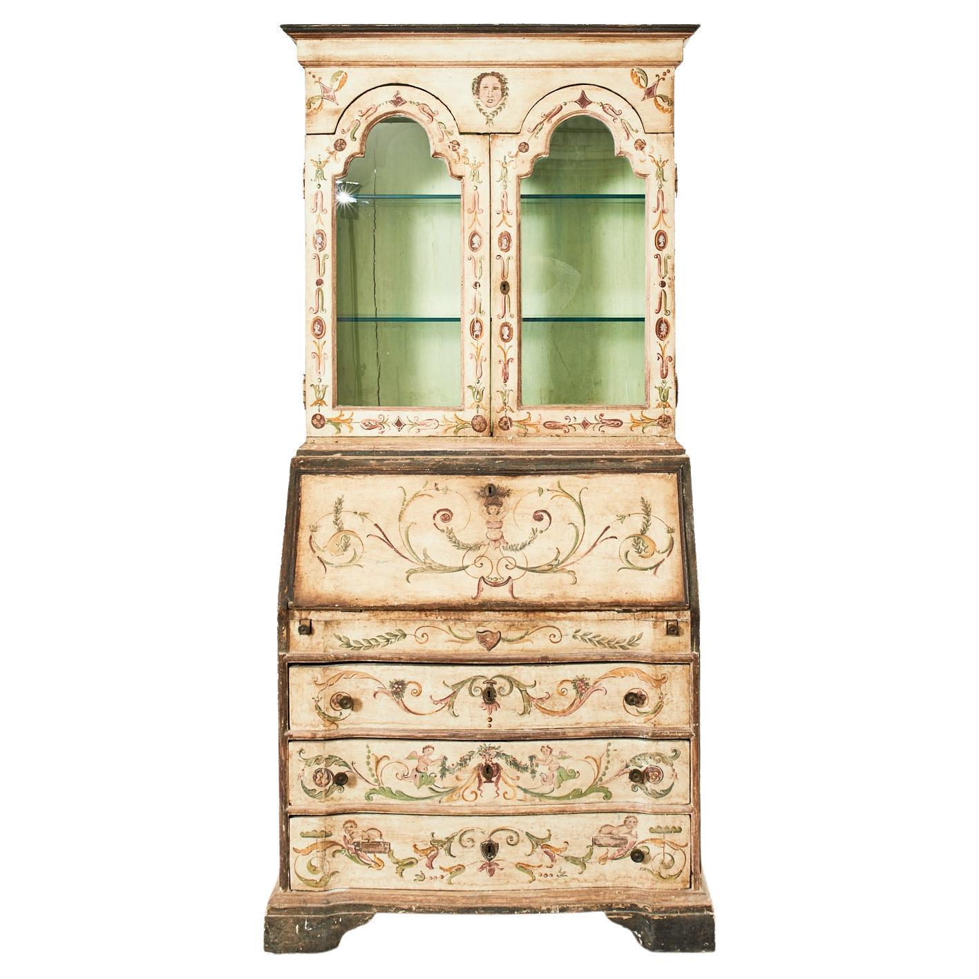 19th Century Italian Neoclassical Style Painted Secretary Bookcase