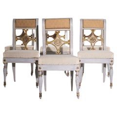 Antique 19th Century Italian Neoclassical Style Set of Six White-Grey Dining Room Chairs