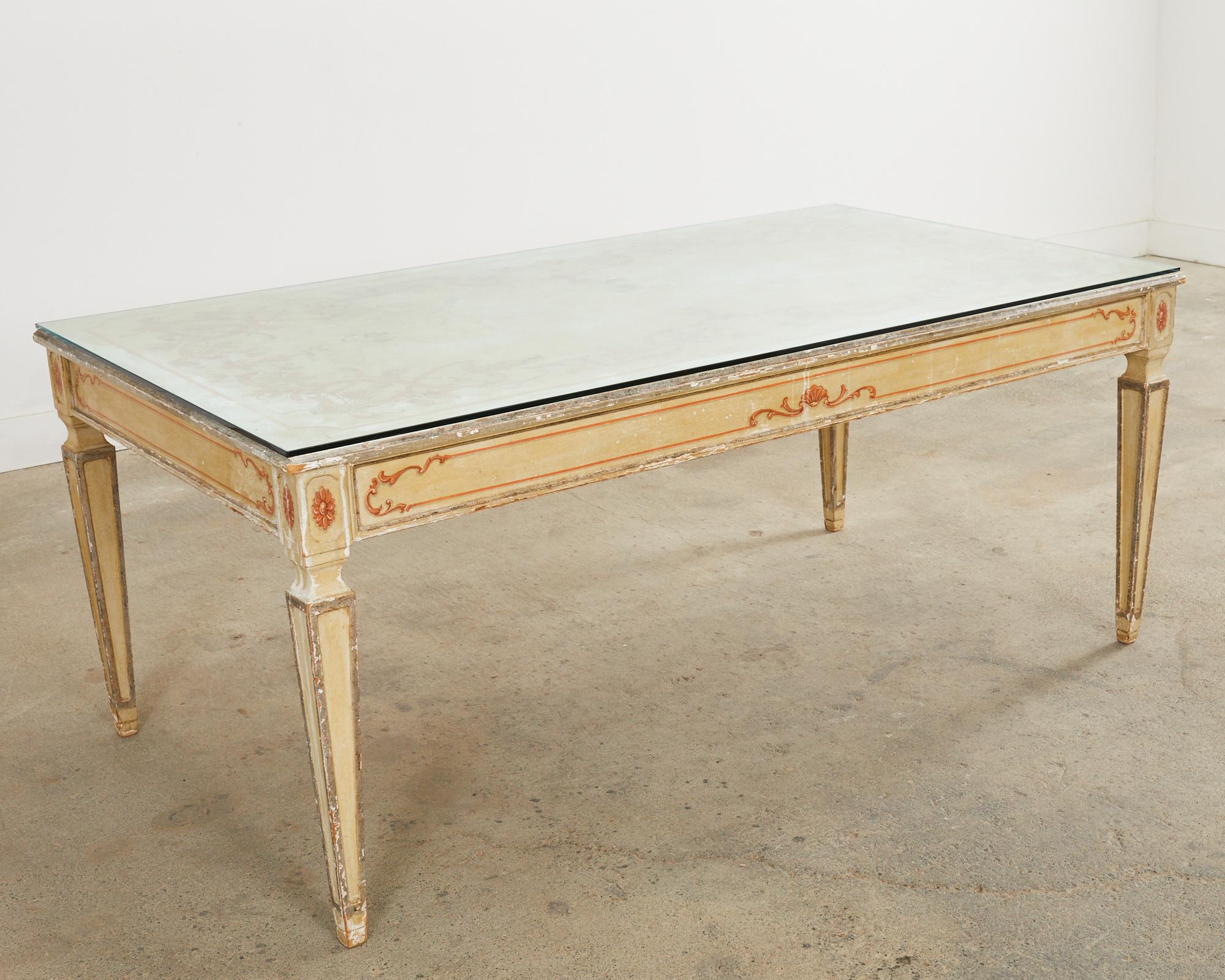 Glass 19th Century Italian Neoclassical Style Venetian Painted Dining Table For Sale