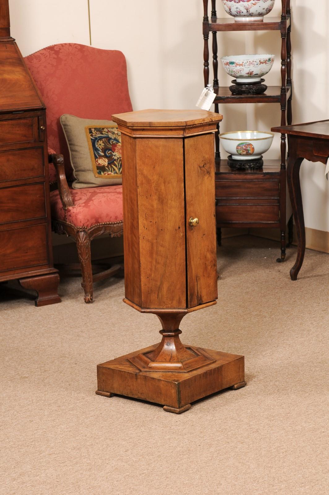19th Century Italian Neoclassical Style Walnut Pedestal Cabinet In Good Condition In Atlanta, GA