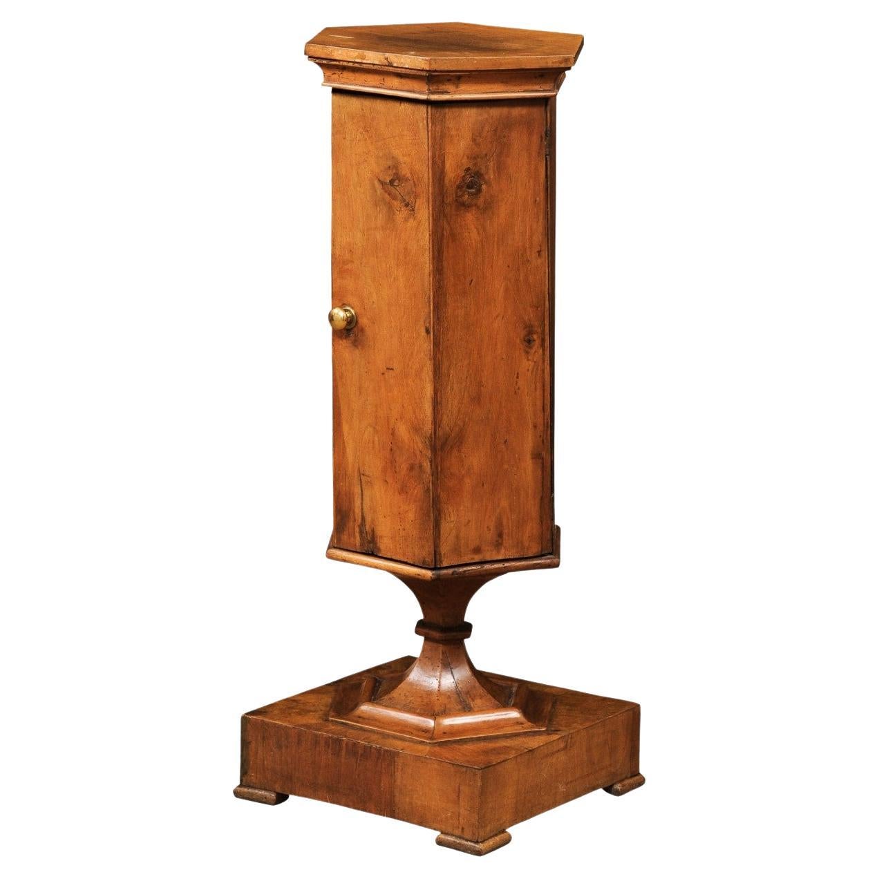 19th Century Italian Neoclassical Style Walnut Pedestal Cabinet For Sale