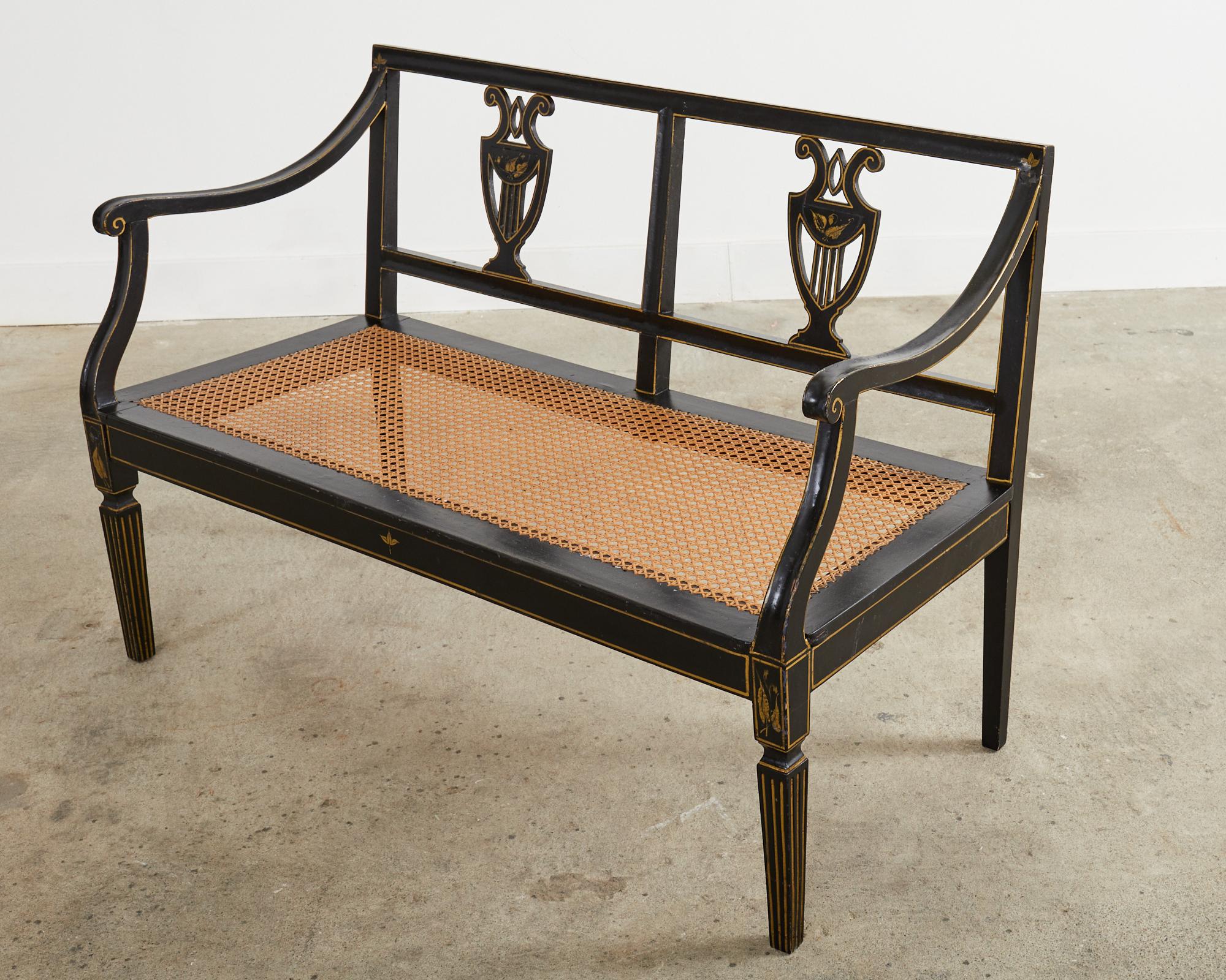 Lacquered 19th Century Italian Neoclassical Venetian Cane Bench or Settee