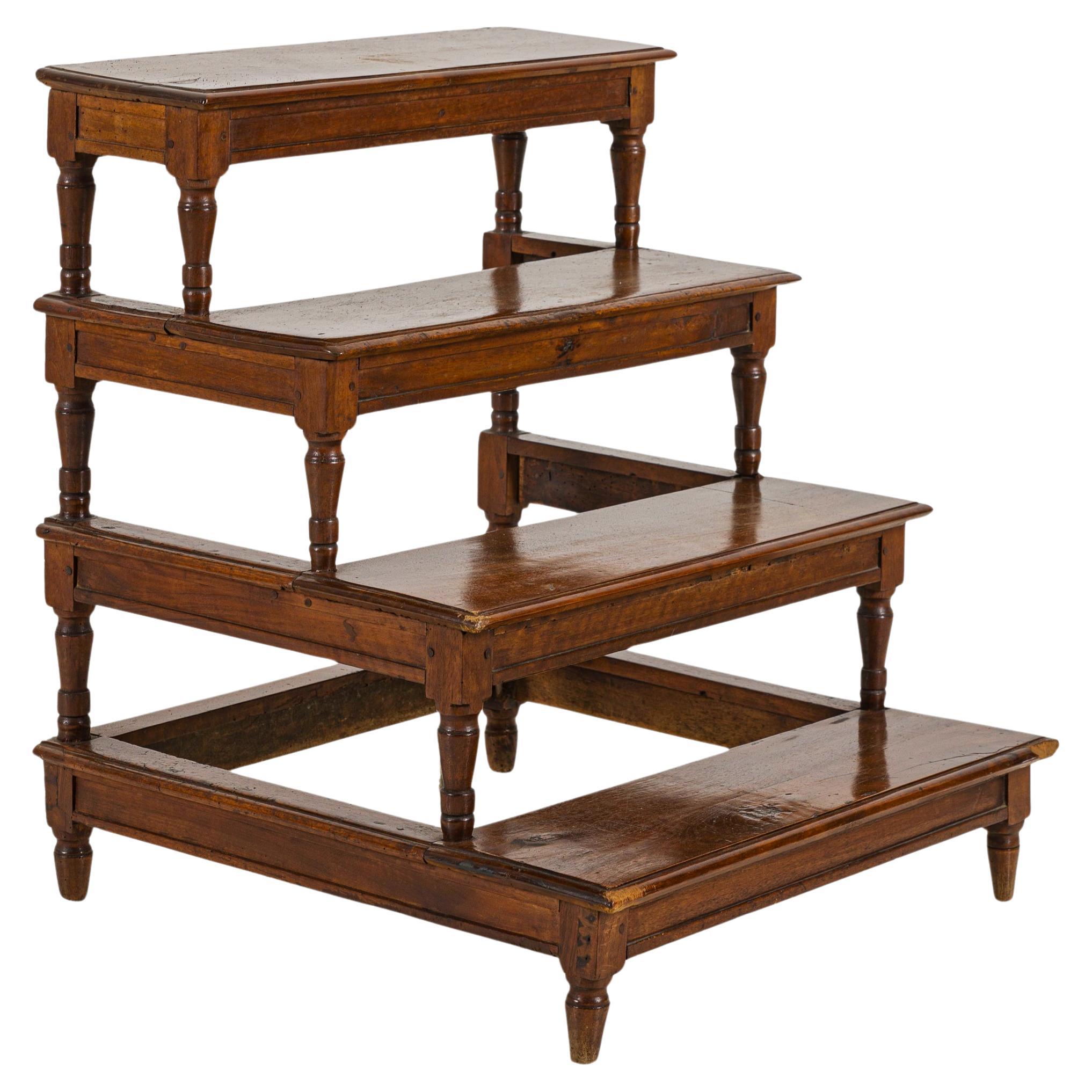 19th Century, Italian Neoclassical Walnut Library Staircase