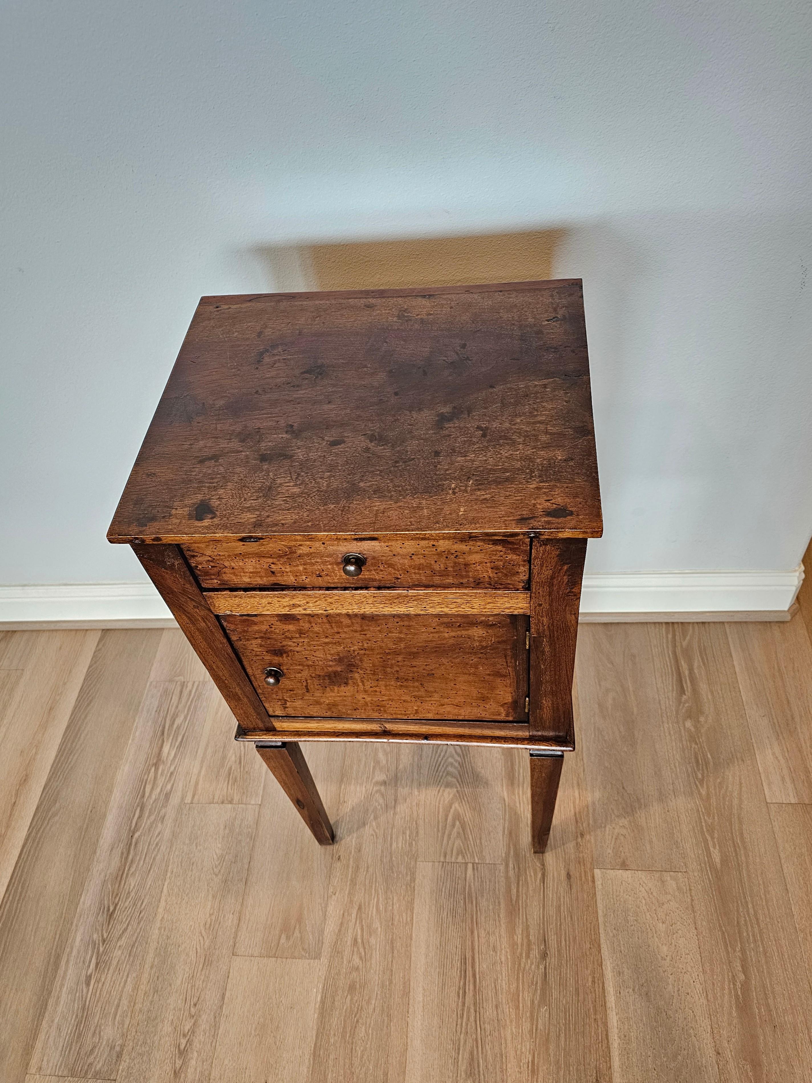 19th Century Italian Neoclassical Walnut Side Table Bedside Cabinet For Sale 2