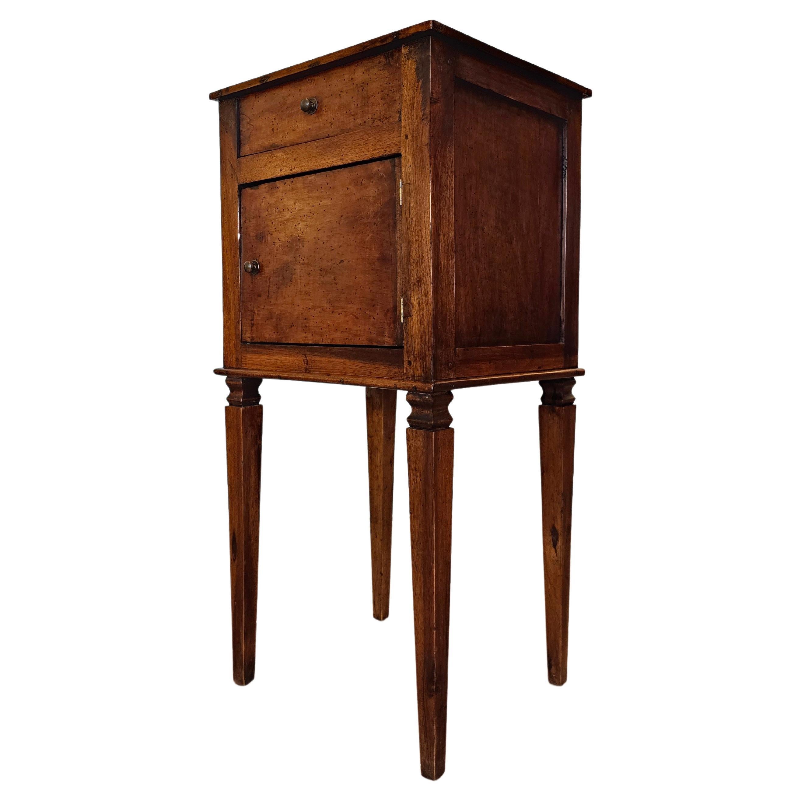 19th Century Italian Neoclassical Walnut Side Table Bedside Cabinet For Sale