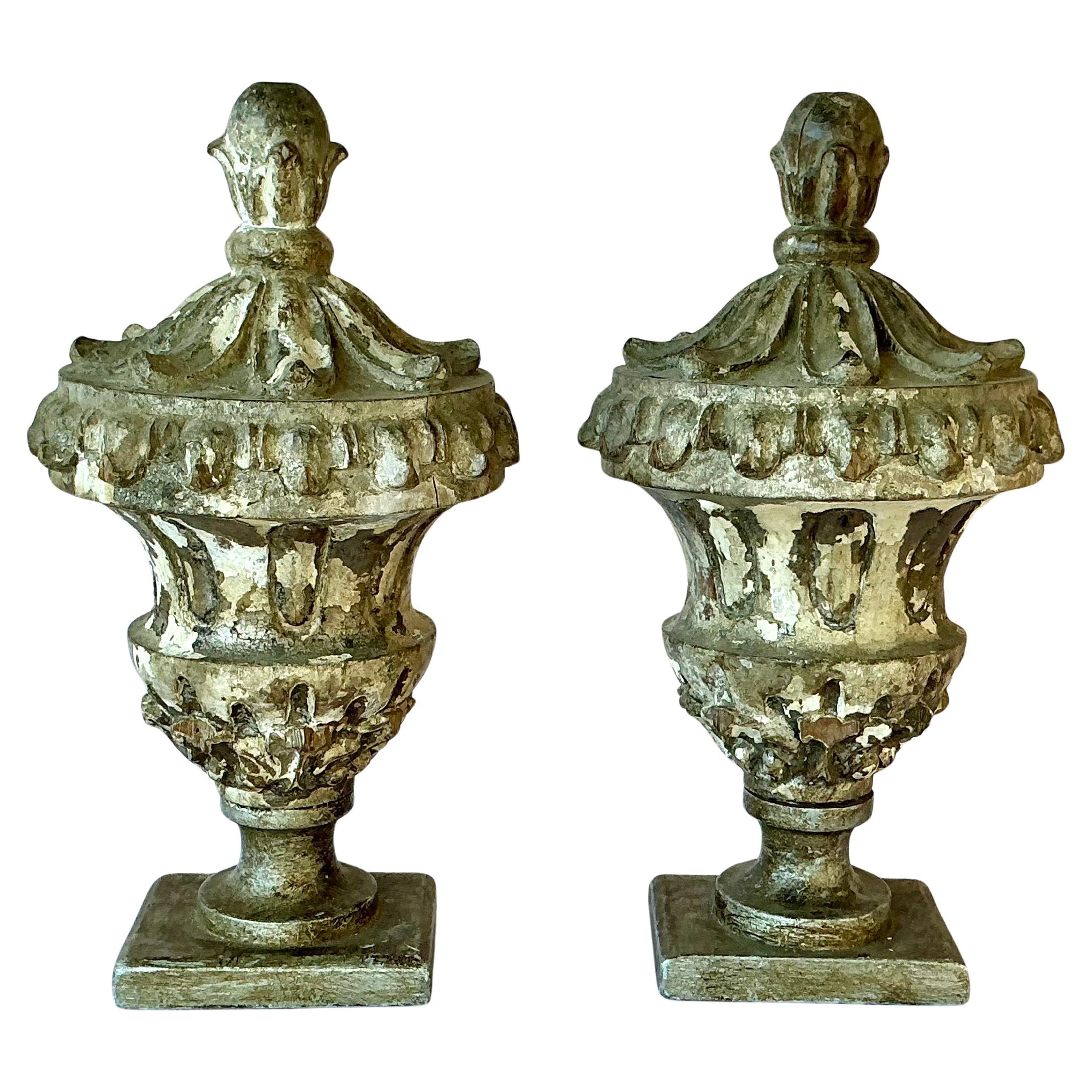 19th Century Italian Neoclassical Wooden Urns/Finials, A Pair For Sale