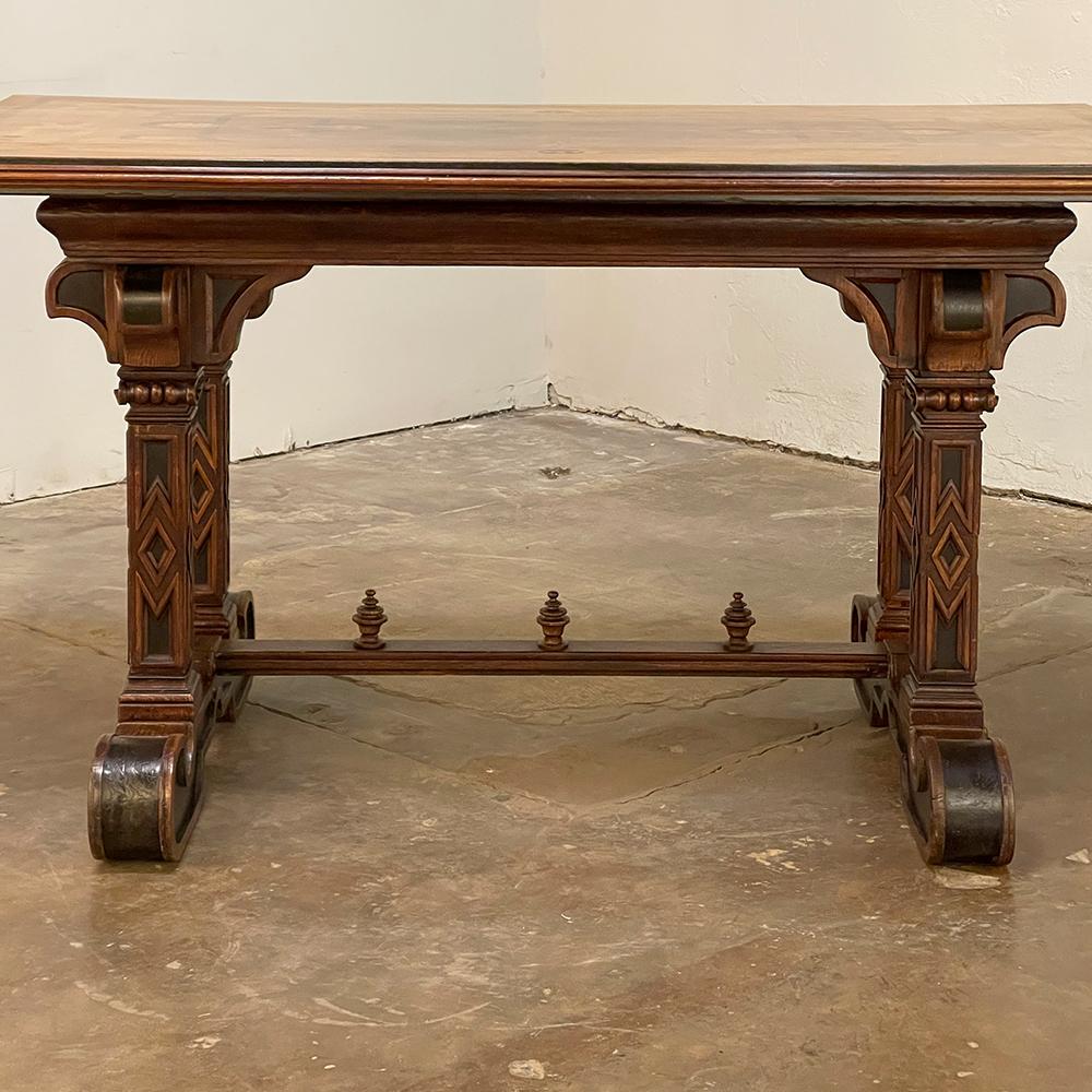 19th Century Italian Neogothic Inlaid Library Table ~ Center Table For Sale 4