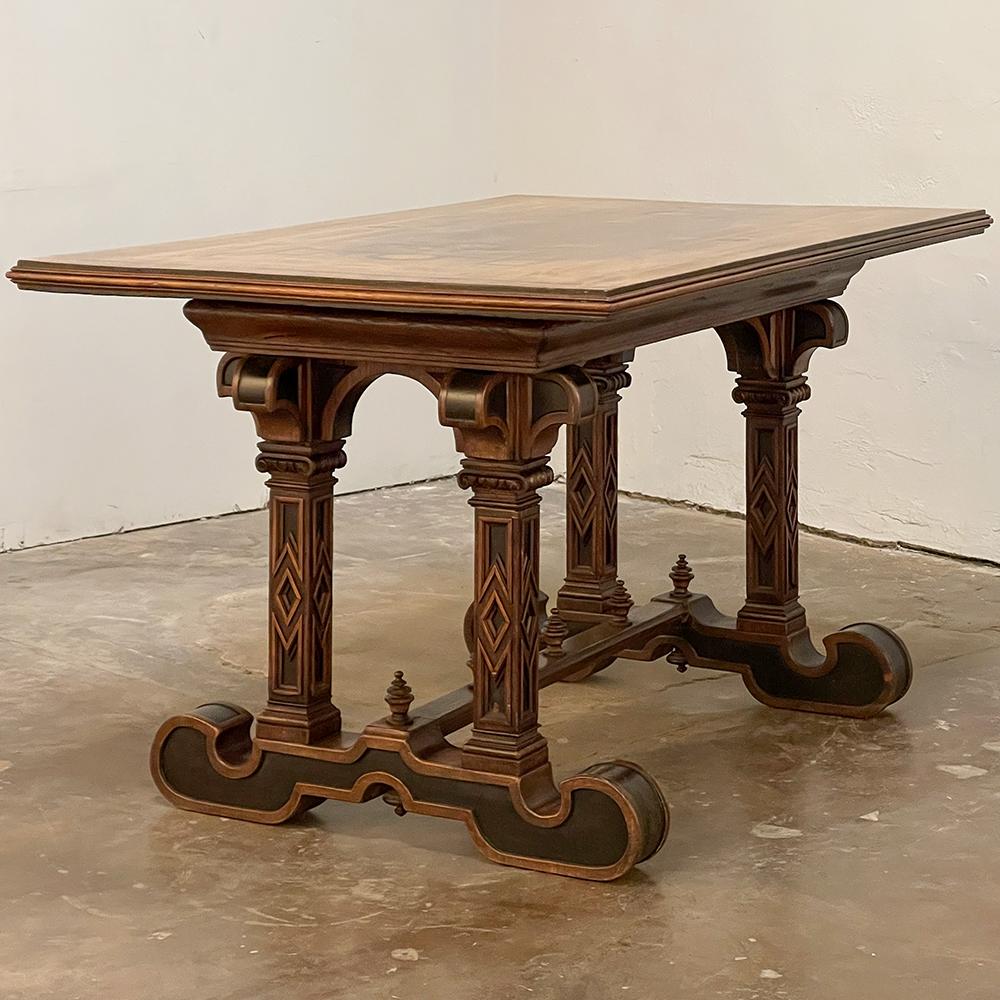19th Century Italian Neogothic Inlaid Library Table ~ Center Table For Sale 6