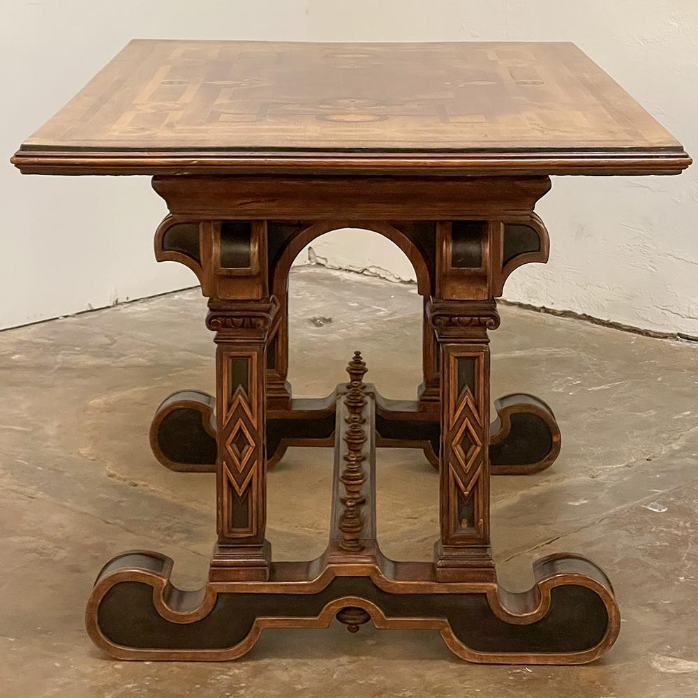 19th Century Italian Neogothic Inlaid Library Table ~ Center Table For Sale 7