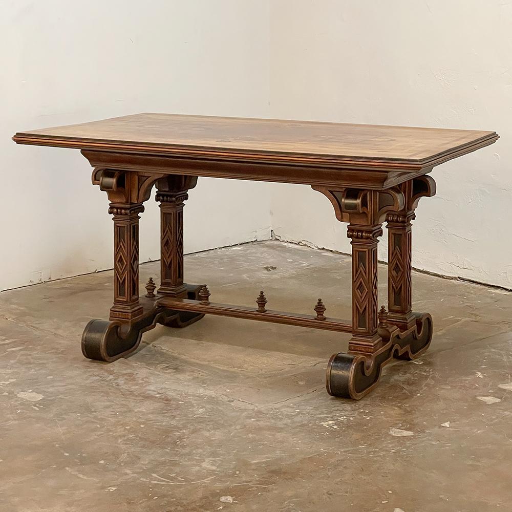 19th Century Italian Neogothic Inlaid Library Table ~ Center Table For Sale 8