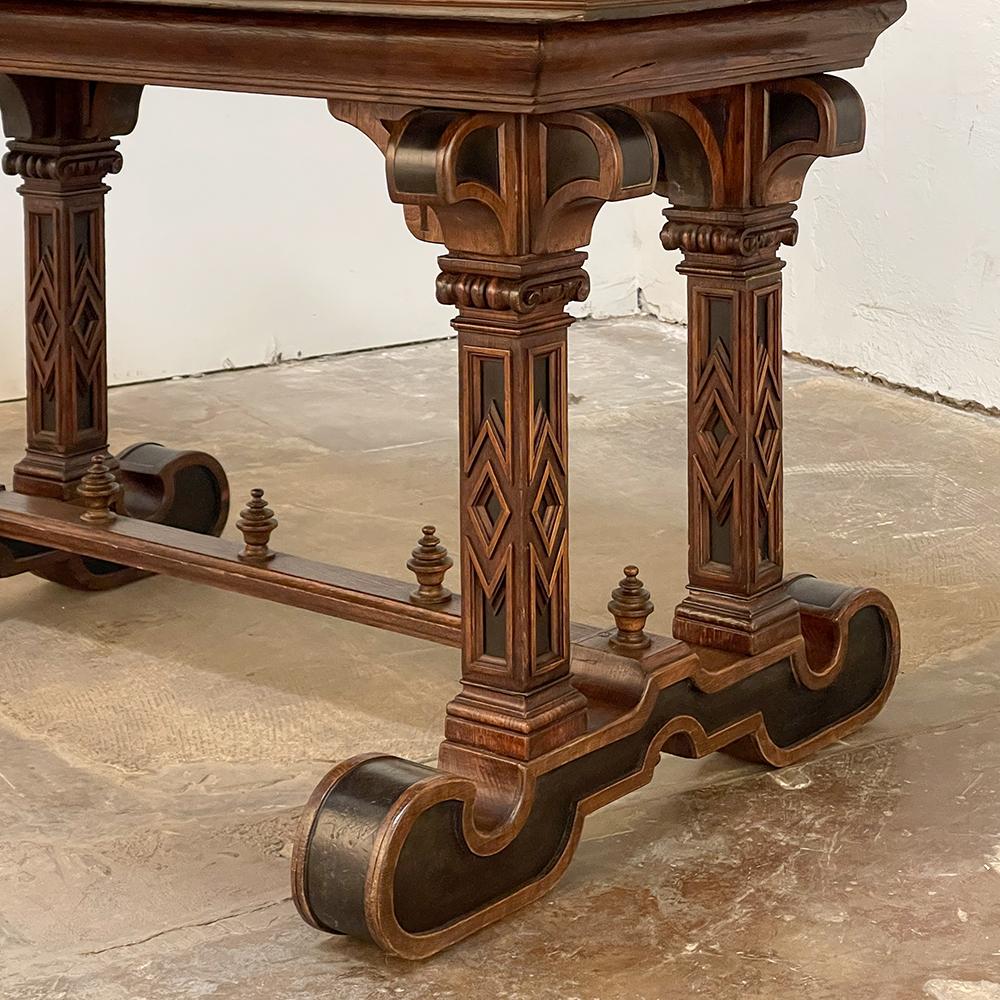 19th Century Italian Neogothic Inlaid Library Table ~ Center Table For Sale 9