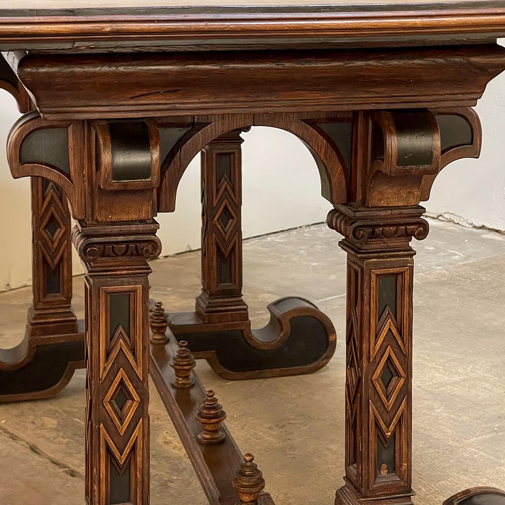 19th Century Italian Neogothic Inlaid Library Table ~ Center Table For Sale 12
