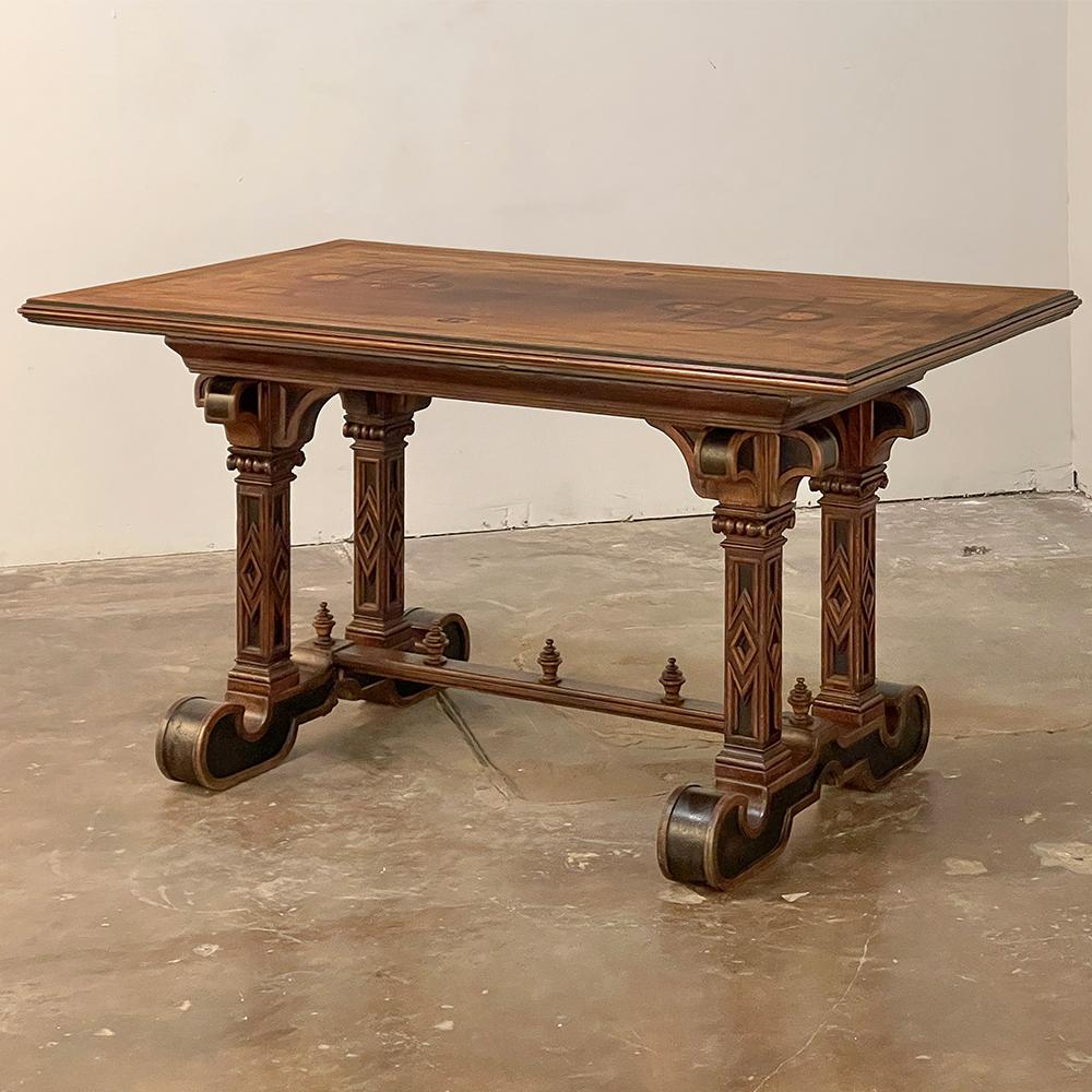 Gothic Revival 19th Century Italian Neogothic Inlaid Library Table ~ Center Table For Sale