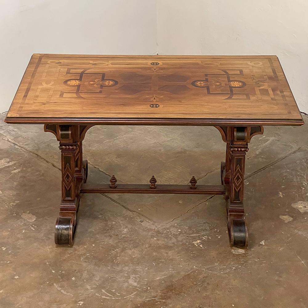Hand-Crafted 19th Century Italian Neogothic Inlaid Library Table ~ Center Table For Sale