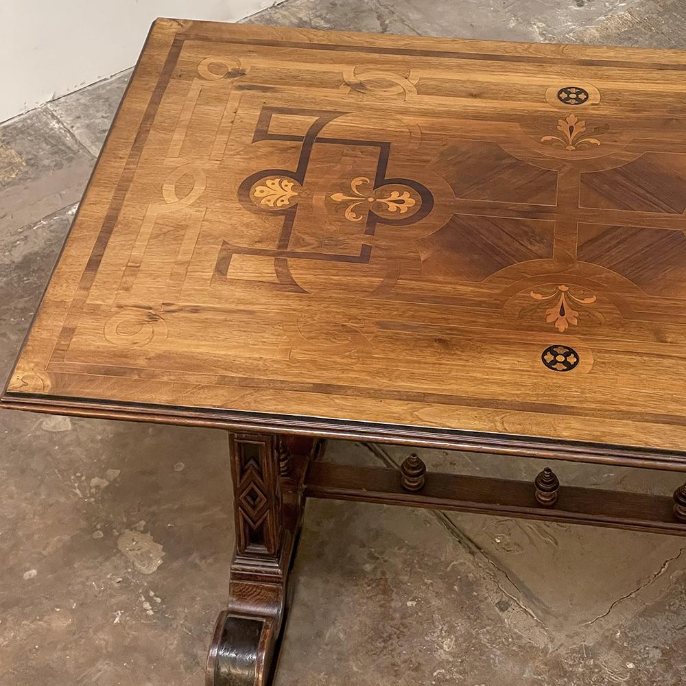 19th Century Italian Neogothic Inlaid Library Table ~ Center Table In Good Condition For Sale In Dallas, TX