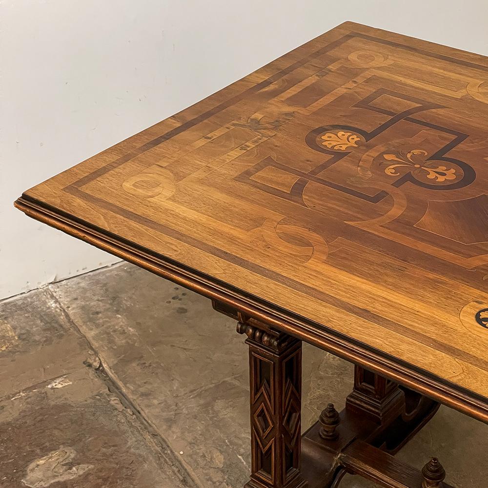 19th Century Italian Neogothic Inlaid Library Table ~ Center Table For Sale 2