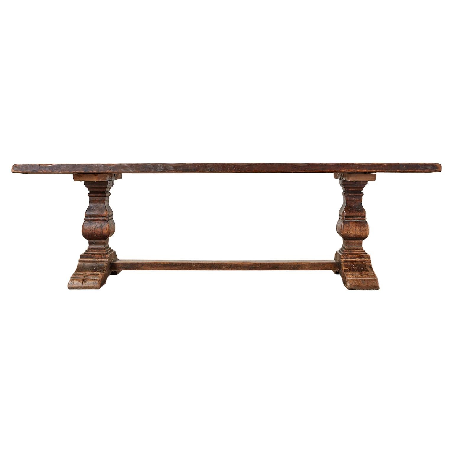 19th Century Italian Oak Farmhouse Trestle Dining Table
