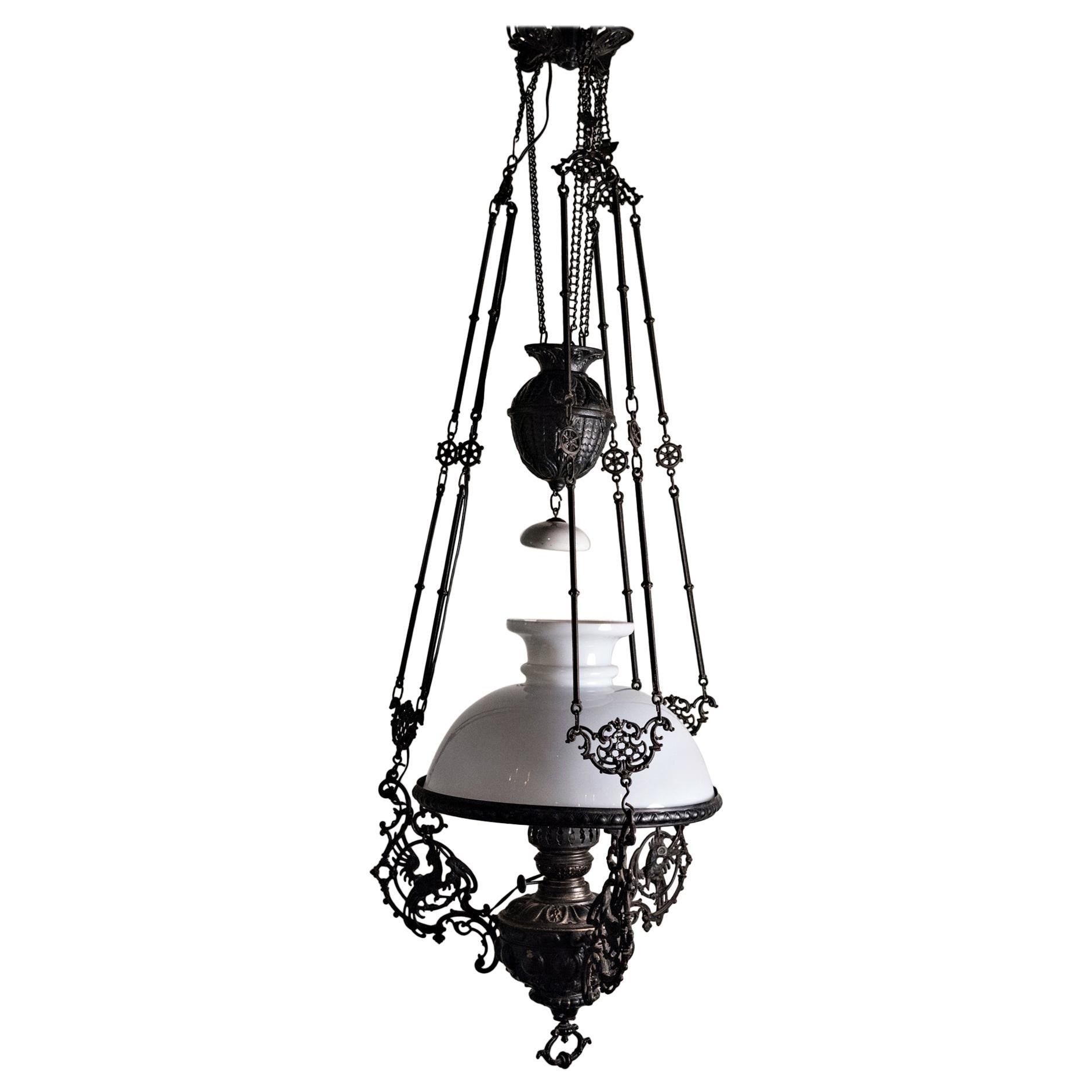 19th Century Italian Gas Lamp Chandelier For Sale