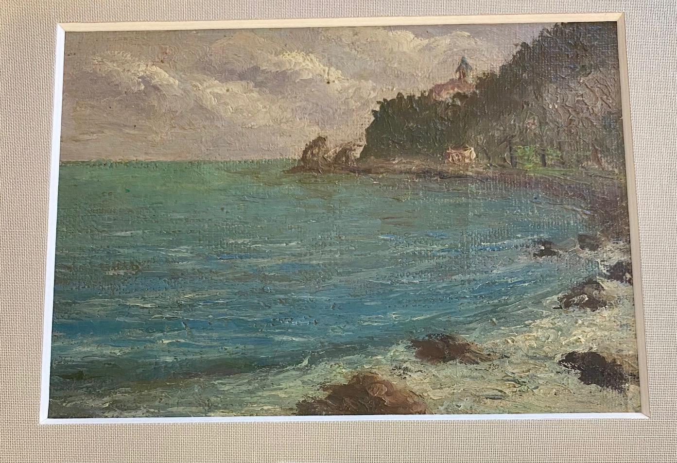 Barbizon School 19th Century Italian Oil on Board Panoramic Coastal Triptych
