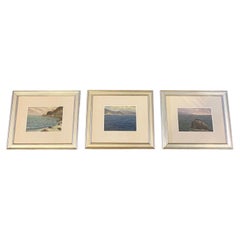 19th Century Italian Oil on Board Panoramic Coastal Triptych