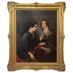 19th Century Italian Oil on Canvas Double Portrait with Two Female Figures