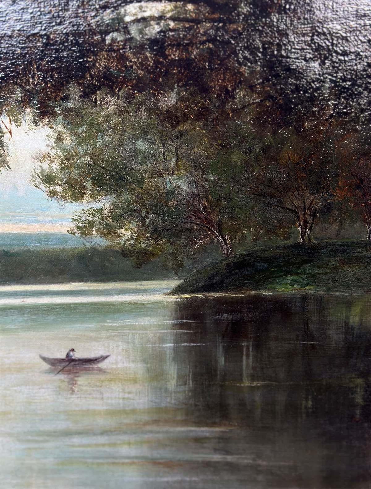 Huile sur toile italienne du 19ème siècle représentant une vue de lac Bon état - En vente à Los Angeles, CA