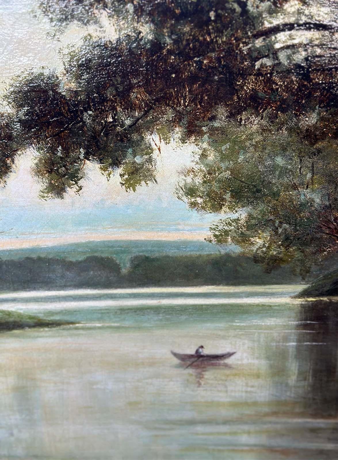XIXe siècle Huile sur toile italienne du 19ème siècle représentant une vue de lac en vente