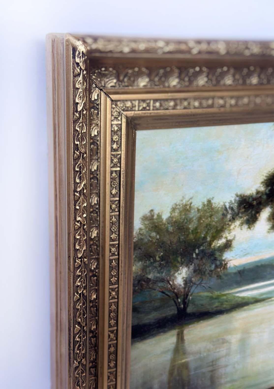 Huile sur toile italienne du 19ème siècle représentant une vue de lac en vente 1