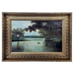 Antique 19th Century Italian Oil on Canvas of a Lakeview