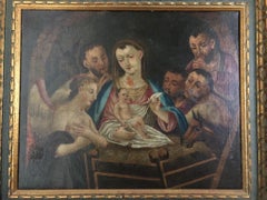19th Century Italian Oil on Canvas of Jesus, Mary, Wise Men, Angel and Donkey
