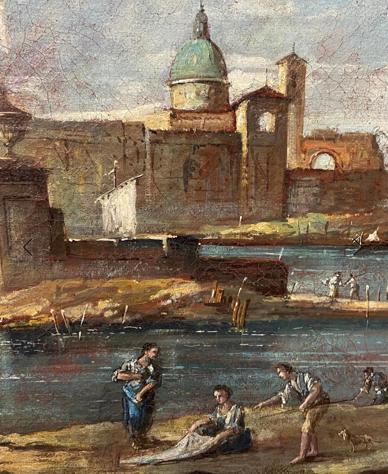 Pittura italiana a olio su tela del XIX secolo, stile di Guardi In condizioni buone in vendita a Bradenton, FL