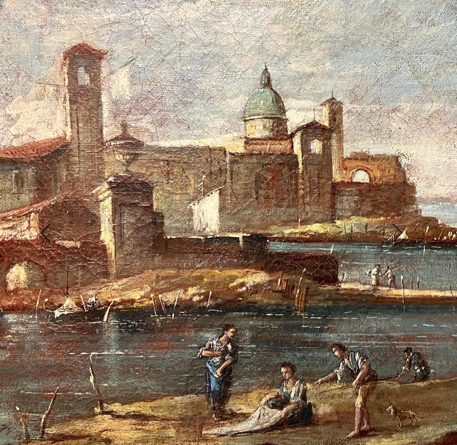 Peinture à l'huile sur toile italienne du 19ème siècle, style Guardi en vente 2
