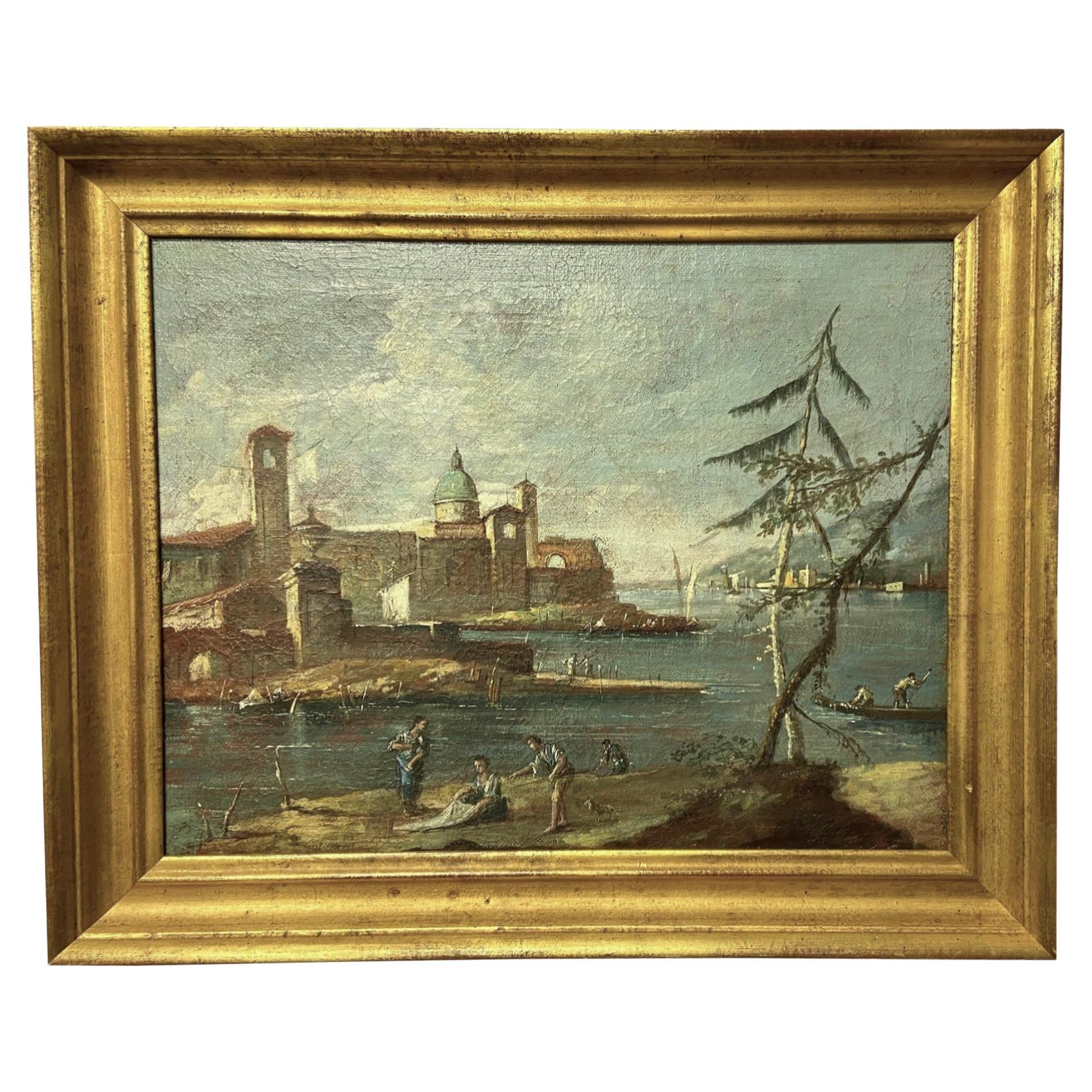 Pittura italiana a olio su tela del XIX secolo, stile di Guardi in vendita