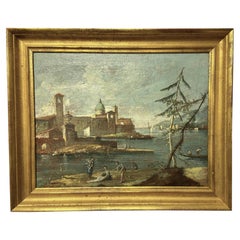 Antique 19th Century Italian Oil on Canvas Painting, Style of Guardi
